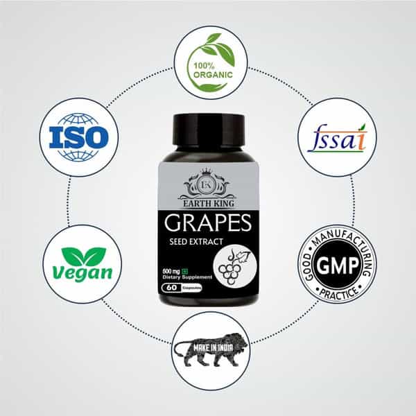 Earth King Grapes Seed Extract Capsule Supports | Immunity & Antioxidant Supplement - 500Mg 60 Nos