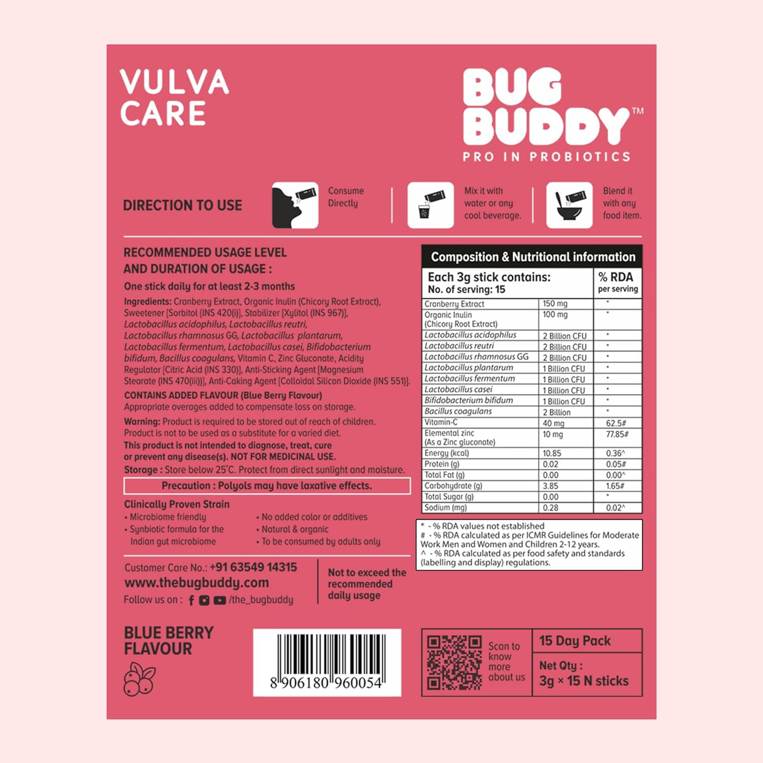 Bug Buddy Vulva Care | Vaginal Probiotic Supplement | Promotes Vaginal Bacteria | 15 Days Pack