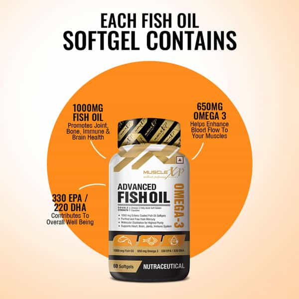 Musclexp Advanced Fish Oil Double Strength Omega-3 - 650Mg 330 Epa /220 Dha - 60 Softgel Capsules