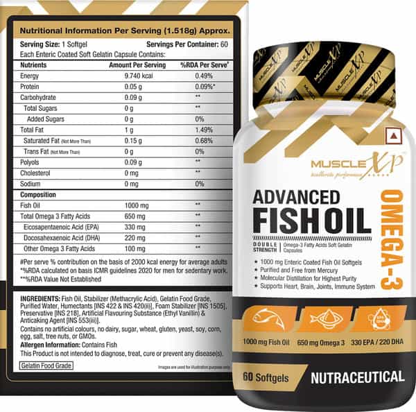 Musclexp Advanced Fish Oil Double Strength Omega-3 - 650Mg 330 Epa /220 Dha - 60 Softgel Capsules