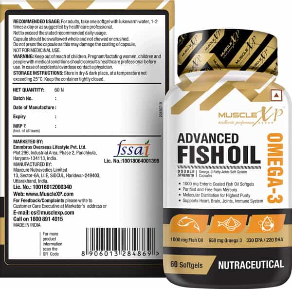 Musclexp Advanced Fish Oil Double Strength Omega-3 - 650Mg 330 Epa /220 Dha - 60 Softgel Capsules