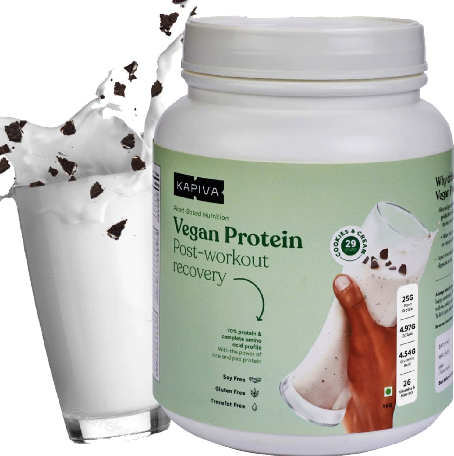 Kapiva Vegan Protein - Cookies And Cream | Post-Workout Recovery | 100% Plant Based Protein | 1 Kg