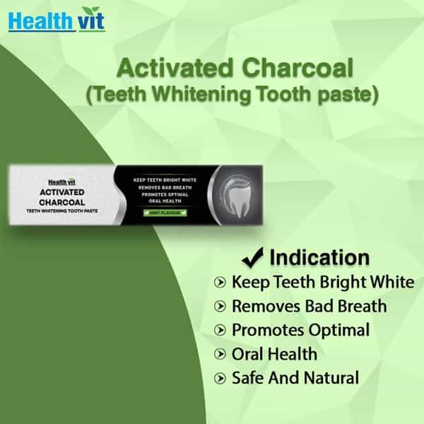 Healthvit Activated Charcoal Teeth Whitening Mint Toothpaste  Tube Of 100 G