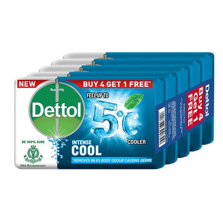 Dettol Intense Cool Bathing Soap Bar With Menthol (Buy 4 Get 1 Free - 125g Each) | Combo Offer