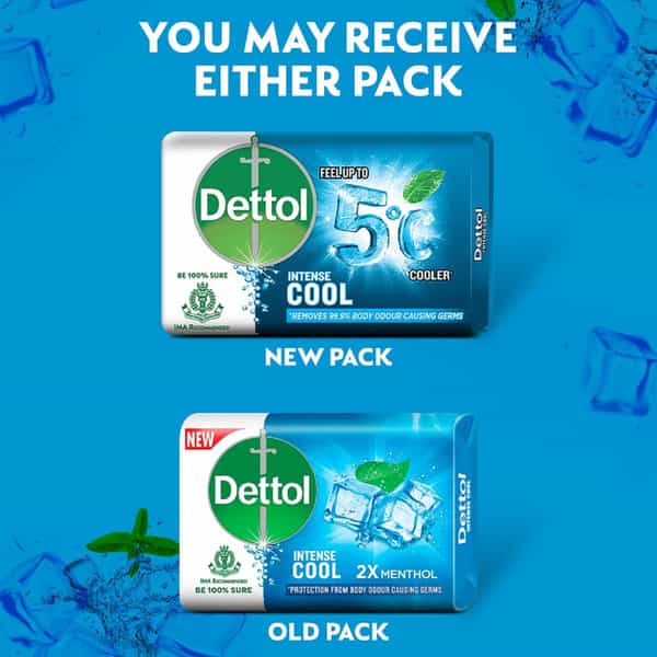 Dettol Intense Cool Bathing Soap Bar With Menthol (Buy 4 Get 1 Free - 125G Each) | Combo Offer