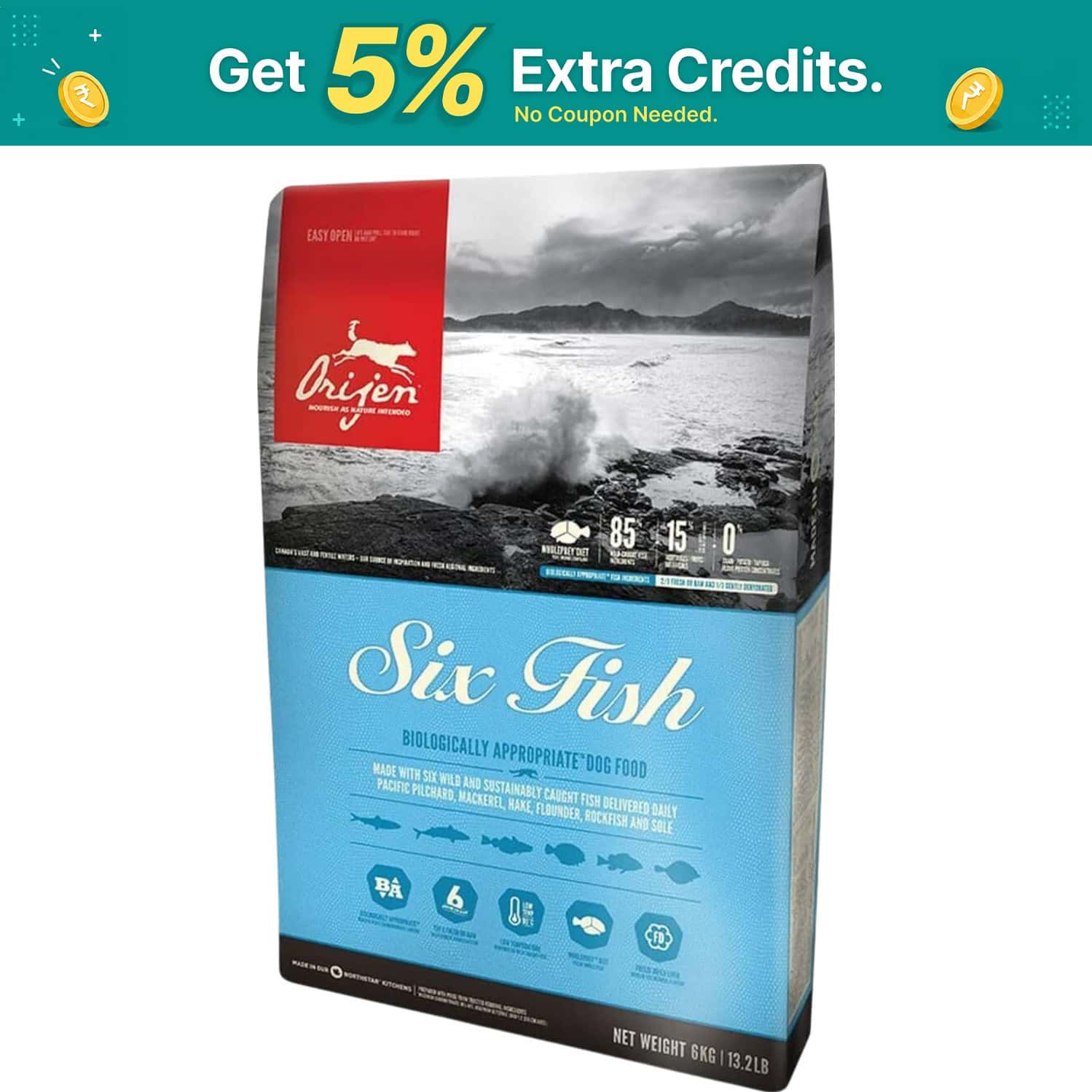 Orijen Six Fish Dry Dog Food | Grain Free And Chicken Free Dog Food | 6 Kg | All Life Stages