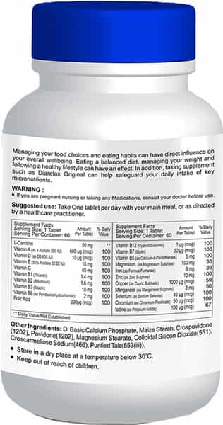 Healthvit Diarelax Diabetes Care Supplement Supports Healthy Blood Glucose Levels - 60 Tablets
