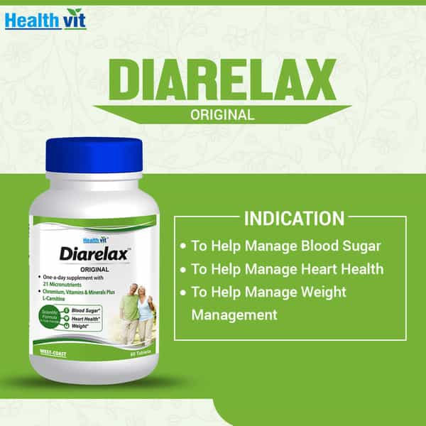 Healthvit Diarelax Diabetes Care Supplement Supports Healthy Blood Glucose Levels - 60 Tablets