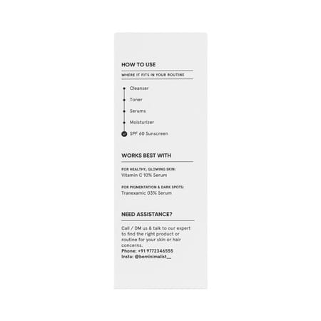 Minimalist Spf 60 Pa ++++ Face Sunscreen With Antioxidant Silymarin For Complete Sun Protection