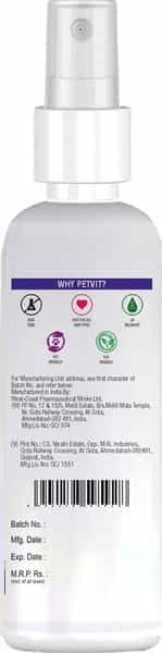 Petvit Anti-Tick & Flea Spray With Lemongrass Oil Tea Tree Oil For All Breed Dog & Cat 100Ml
