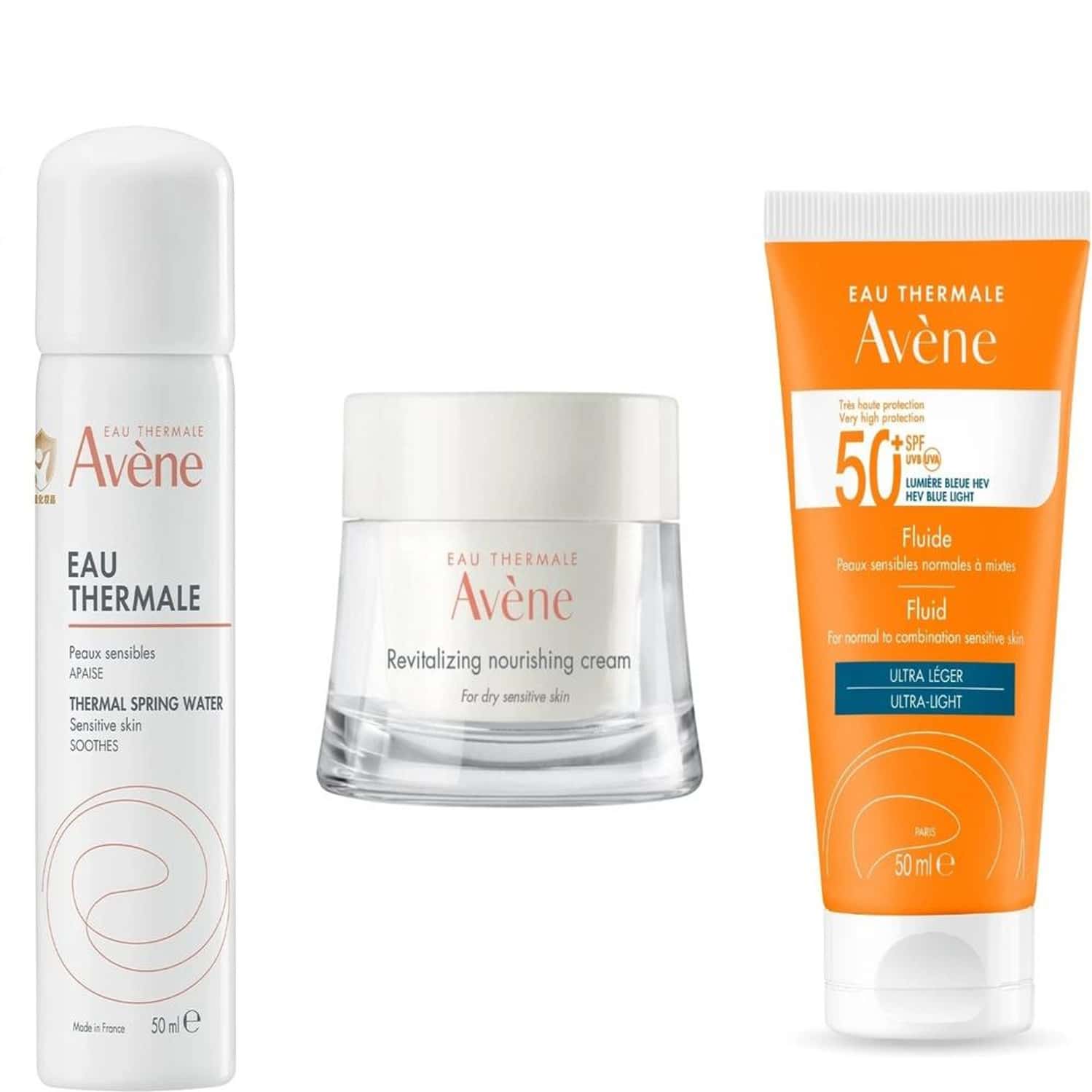 Avene Combination Skin Kit With Thermal Spring Water & Revitalizing Nurishing Cream & Sunscreen