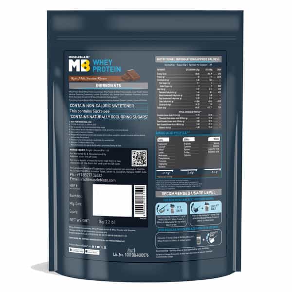 Muscleblaze 100% Whey Protein | Ultra Premium Whey Blend (Rich Milk Chocolate | 1 Kg / 2.2 Lb)