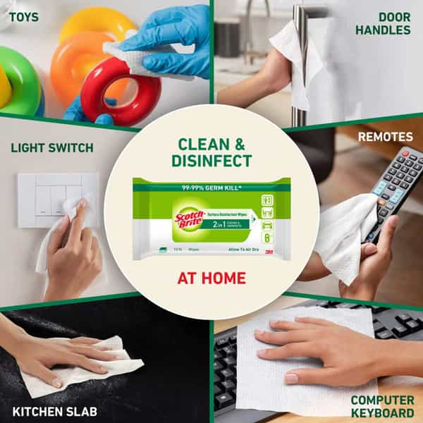 Scotch-Brite Surface Disinfectant Wipes Multipurpose Kitchen Home Office&Travel Large 10 Wipes