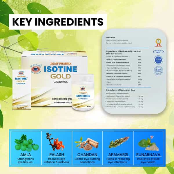 Isotine Gold Pack 100% Ayurvedic For Cataract Glaucoma Diabetic Retinopathy Treatments.