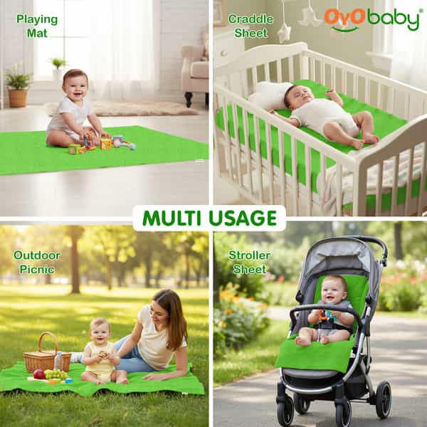 Oyo Baby- Waterproof Baby Bed Protector For Anti-Piling Fleece Pack Of 2 (140Cmx100cm) Light Green