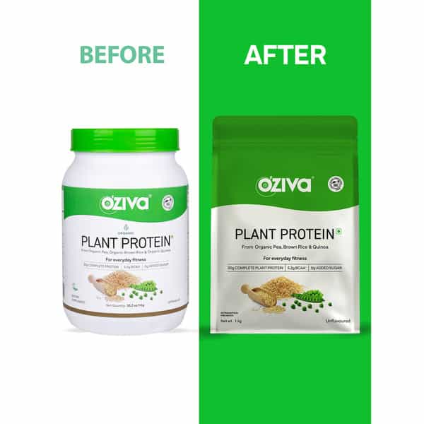Oziva Organic Plant Protein Unflavoured (1Kg) | For Everyday Fitness Clean