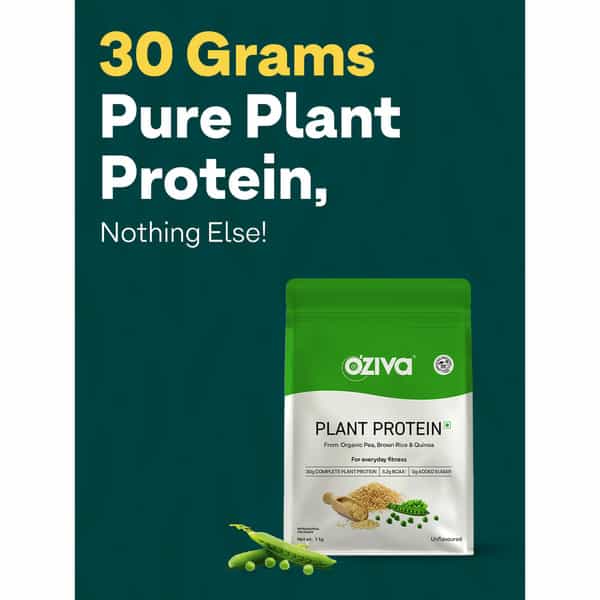 Oziva Organic Plant Protein Unflavoured (1Kg) | For Everyday Fitness Clean