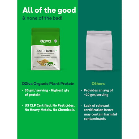 Oziva Organic Plant Protein Unflavoured (1kg) | For Everyday Fitness Clean