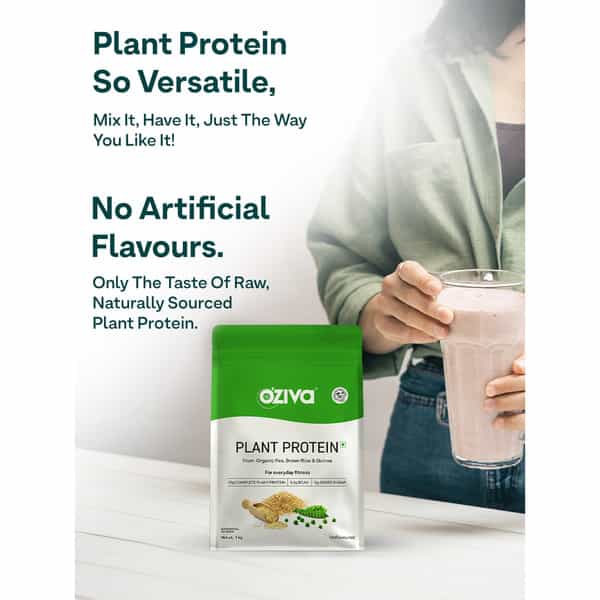 Oziva Organic Plant Protein Unflavoured (1Kg) | For Everyday Fitness Clean