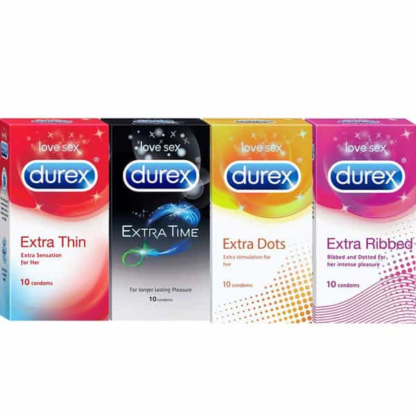 Durex Multipack Condoms Men (Extra Time Extra Dotted Extra Ribbed Extra Time) -10Count Pack Of 4