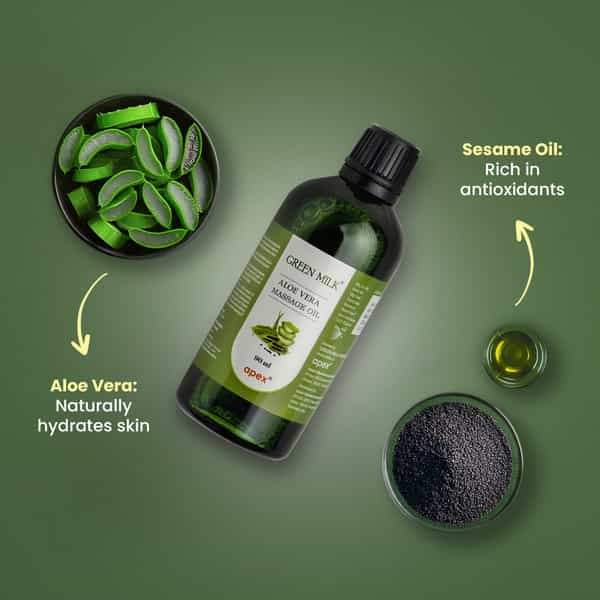 Green Milk Aloe Vera Massage Oil With Sesame Oil For Moisturised & Soft Skin | 90 Ml