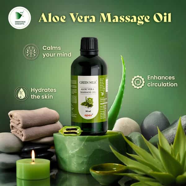 Green Milk Aloe Vera Massage Oil With Sesame Oil For Moisturised & Soft Skin | 90 Ml