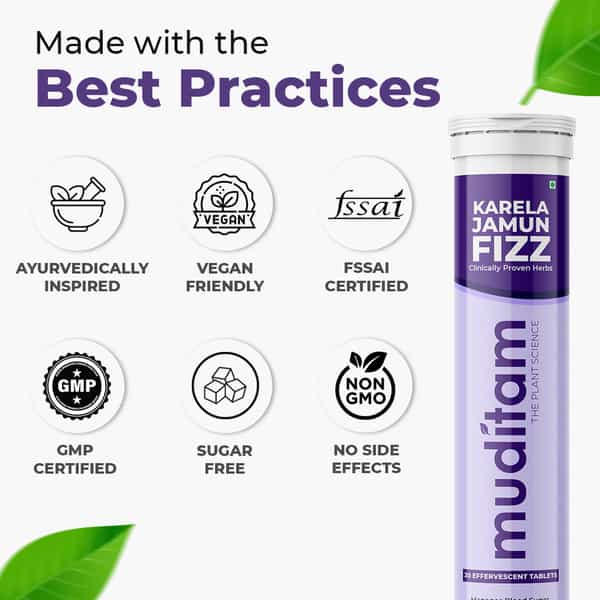 Muditam Ayurveda Karela Jamun Fizz-40 Effervescent Tablets |Helps In High Sugar Ideal For 20 Days