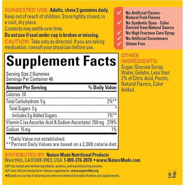 Nature Made Vitamin C Adult Gummies Tangerine | 80 Count