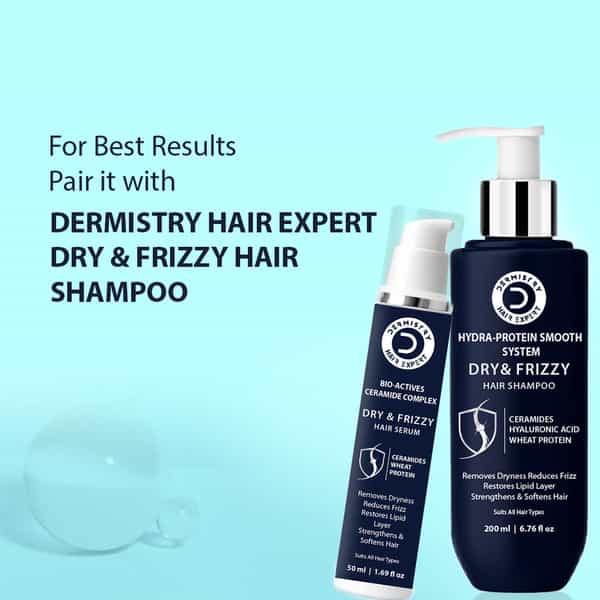 Dermistry Dry & Frizzy Hair Serum With Ceramides Protein Smoothening Hydration Frizz Control 50Ml