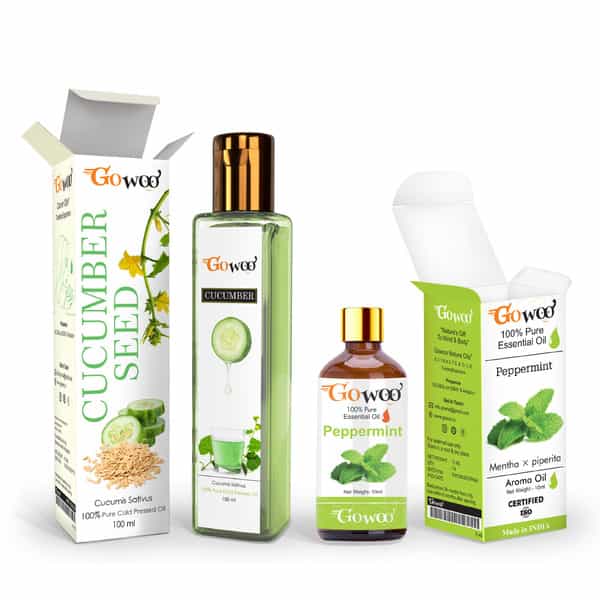 Pack Of 2 Peppermint Essential Oil & Cucumber Seed Carrier Oil - 100% Pure Natural & Undiluted