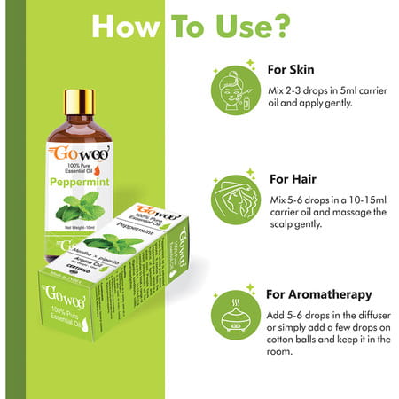 Pack Of 2 Peppermint Essential Oil & Cucumber Seed Carrier Oil - 100% Pure Natural & Undiluted