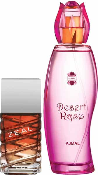 Ajmal Zeal Edp Aquatic Woody Perfume 100Ml For Men & Desert Rose Edp Perfume 100Ml For Women