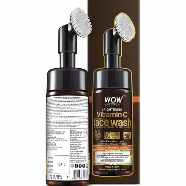 Wow Skin Science Brightening Vitamin C Foaming Face Wash (With Brush) - 150 Ml
