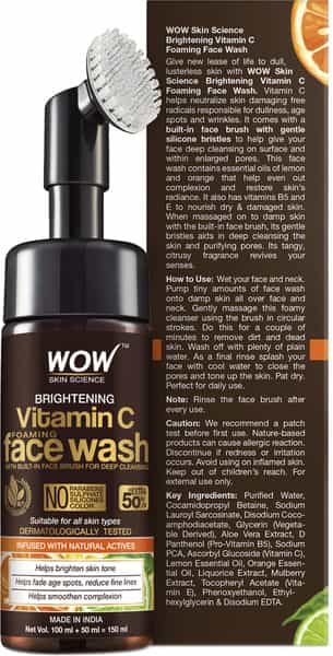 Wow Skin Science Brightening Vitamin C Foaming Face Wash (With Brush) - 150 Ml
