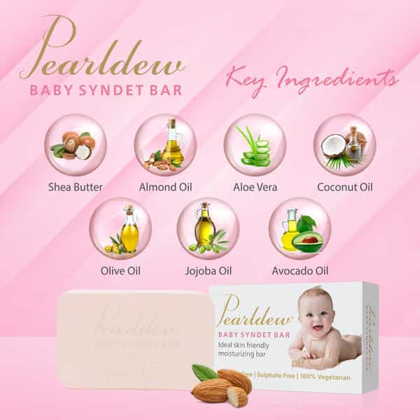 Pearldew Baby Syndet Bar 75 Gm | Aloe Vera | Vitamin E & Avocado Oil | Ph 5.5 (Pack Of 6)
