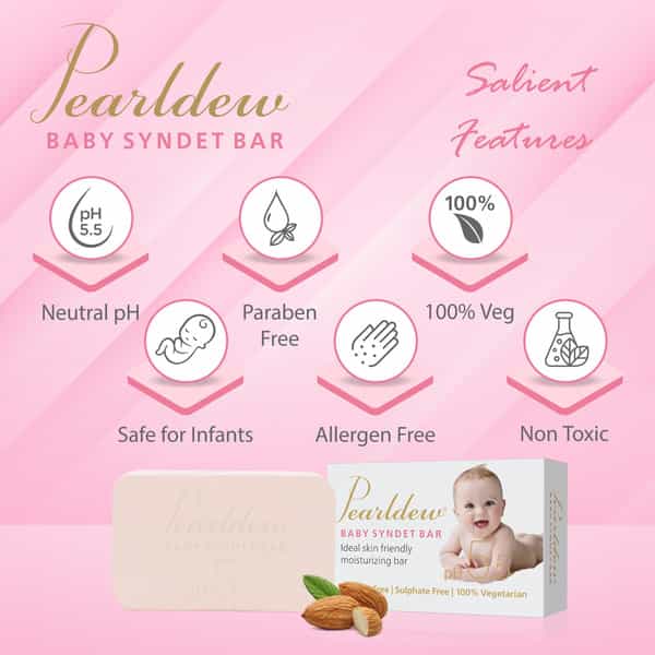 Pearldew Baby Syndet Bar 75 Gm | Aloe Vera | Vitamin E & Avocado Oil | Ph 5.5 (Pack Of 6)