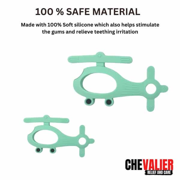 Chevalier Soft Silicone Rubber Baby Teether | Soothes Sore Gums Chew Infant Toy | Helicopter | Green
