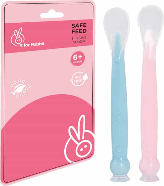 R For Rabbit Safe Feed Silicon Spoon Blue & Pink