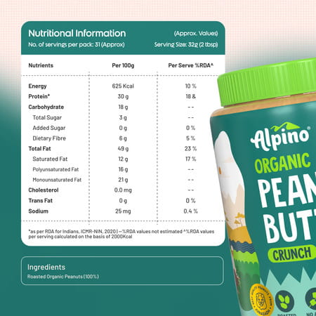 Alpino Organic Natural Peanut Butter Crunch 1kg