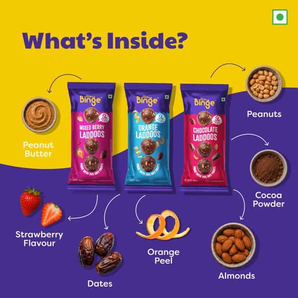 The Healthy Binge Assorted Protein Date Laddoos | Chocolate | Mixed Berry & Orange | 3 X 120G