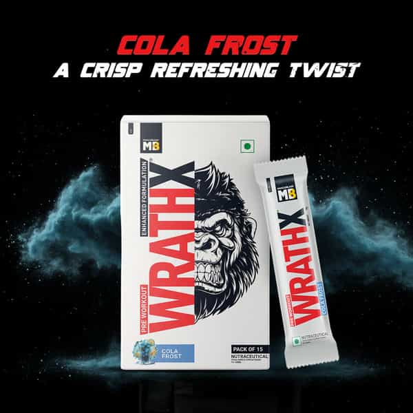 Muscleblaze Pre Workout Wrathx Powder| Cola Frost| 270G | Crash Free With Caffeine & Citrulline