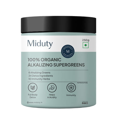 Miduty Palak Notes 100% Organic Alkalizing Super Greens Powder Body Detox & Weight Loss - 250 Grams