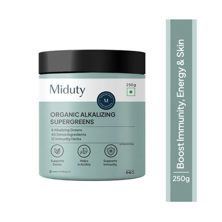 Miduty 100% Organic Alkalizing Supergreens - Detox - Immunity - Wheatgrass - Spirulina - 250g