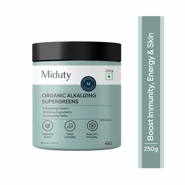 Miduty 100% Organic Alkalizing Supergreens - Detox - Immunity - Wheatgrass - Spirulina - 250G