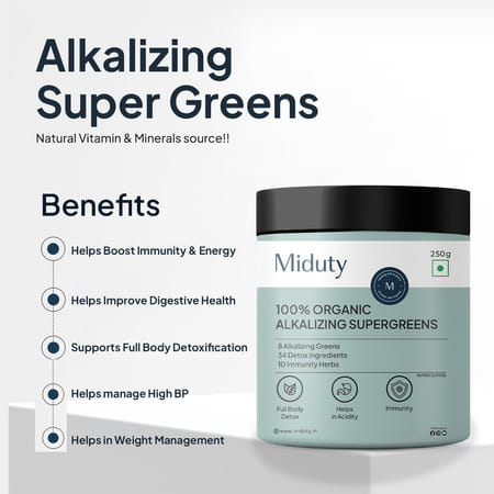 Miduty Palak Notes 100% Organic Alkalizing Super Greens Powder Body Detox & Weight Loss - 250 Grams