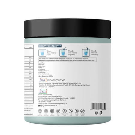 Miduty Palak Notes 100% Organic Alkalizing Super Greens Powder Body Detox & Weight Loss - 250 Grams