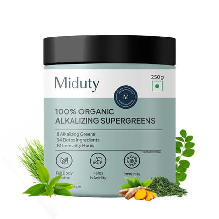 Miduty Palak Notes 100% Organic Alkalizing Super Greens Powder Body Detox & Weight Loss - 250 Grams