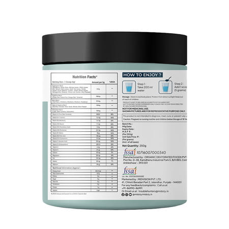 Miduty 100% Organic Alkalizing Supergreens - Detox - Immunity - Wheatgrass - Spirulina - 250g