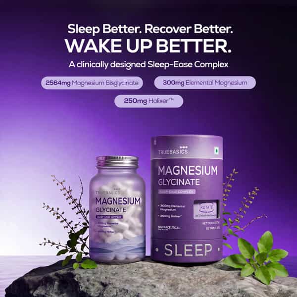 Truebasics Magnesium Glycinate Sleep-Ease Complex| 60 Tablets | 300Mg Elemental Magnesium