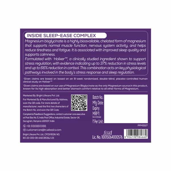 Truebasics Magnesium Glycinate Sleep-Ease Complex| 60 Tablets | 300Mg Elemental Magnesium